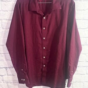 Robert Graham Mens XL Burgundy Long Sleeve Button Front Dress Shirt Classic